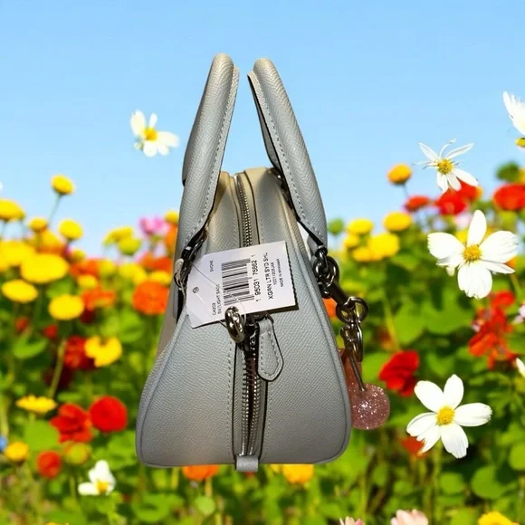 Coach Sydney Satchel Crossbody Lt. Sage Green Silver Logo Bag w/ pink cherry NWT - Picture 4 of 11